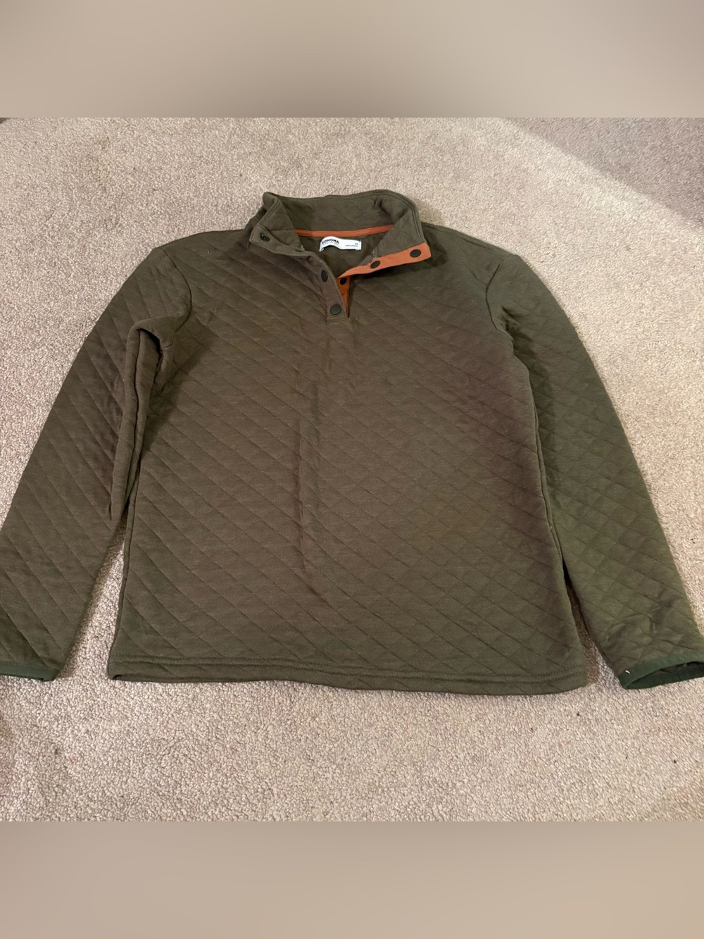 Sonoma Olive Green Quilted Pullover with Brown Trim boys size medium